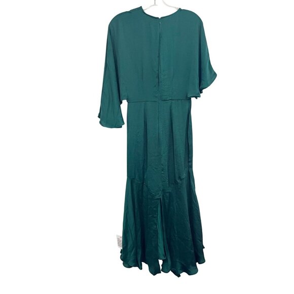 NEW ASOS Satin Flutter Sleeve Midi Dress in Pine Green Bat Wing Slit Size US 4 - Picture 2 of 9